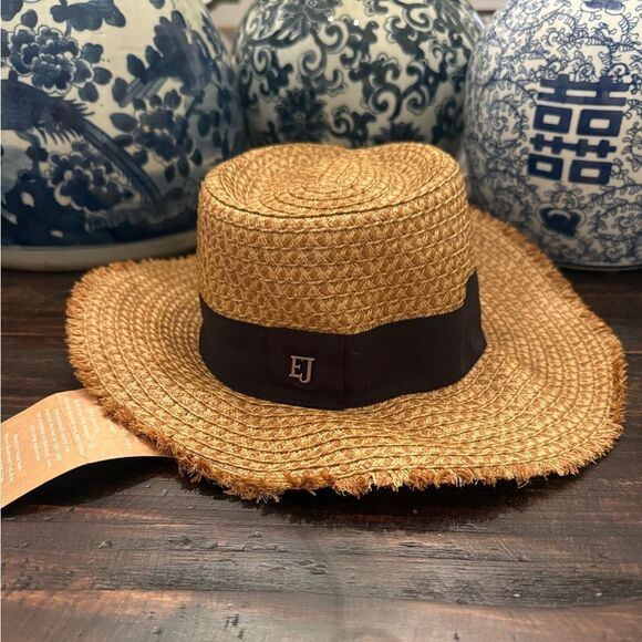 NWT Eric Javits Look Again Packable Fedora - Natural / Black - Picture 6 of 11